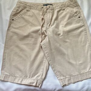 French Cuff Men's Beige Flat Front Drawstring Shorts
